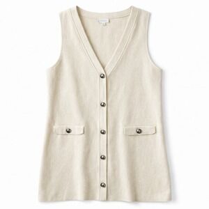 HM Cream Knit Longline Button Front Vest Cardigan 1282069 1 Womens Small